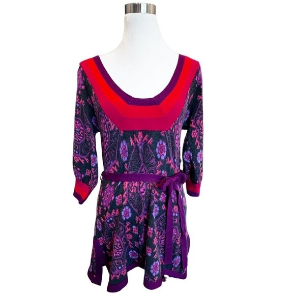 Free People‎ Samatha Jeich Cashmere Sweater Size S Bohemian Purple Whimsy Belted - Picture 1 of 7